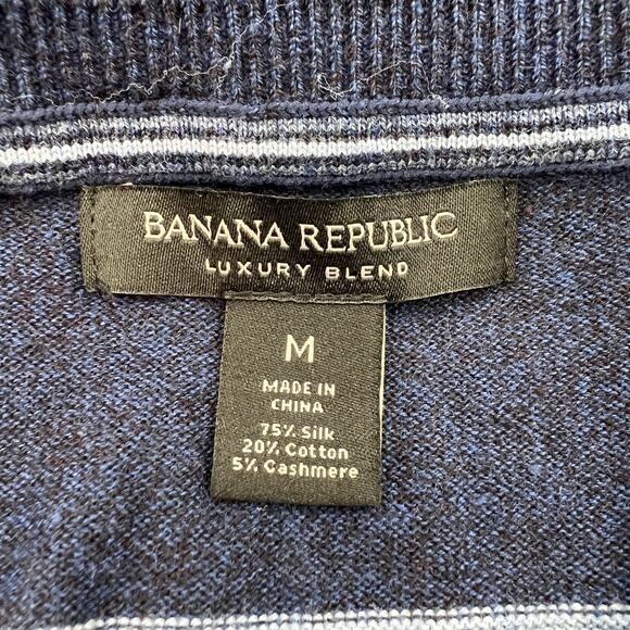 Banana Rebuplic Luxury Blend Silk Cashmere Stripe Crewneck Sweater Blue Pullover - Picture 3 of 5